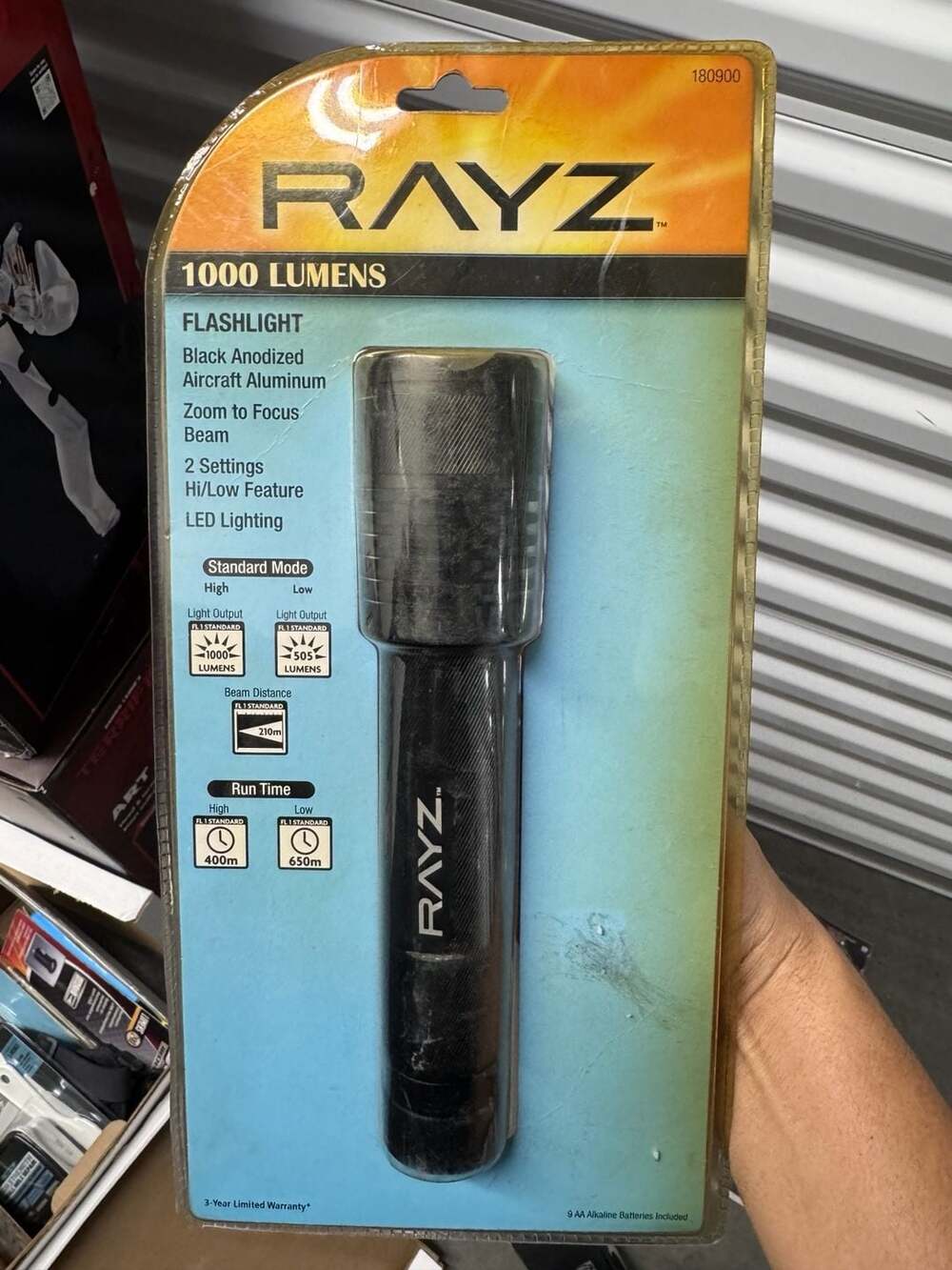 Rayz 1000 Lumens LED Flashlight Black Anodized Aircraft Aluminum